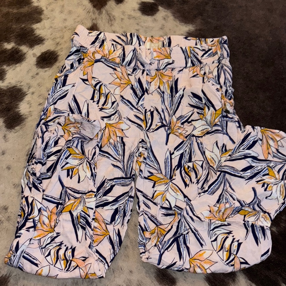 Roxy Tropical Print Shorts - Navy and Yellow